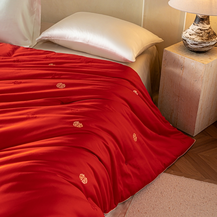91家纺网 家纺一手货源 找家纺 茧月家纺 2026新款桑蚕长丝喜被被子被芯 喜被-红