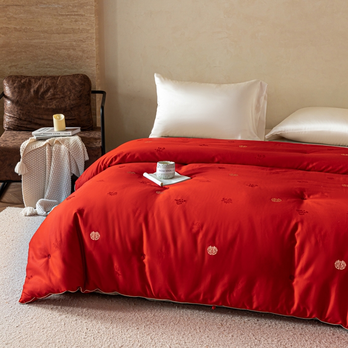 91家纺网 家纺一手货源 找家纺 茧月家纺 2026新款桑蚕长丝喜被被子被芯 喜被-红