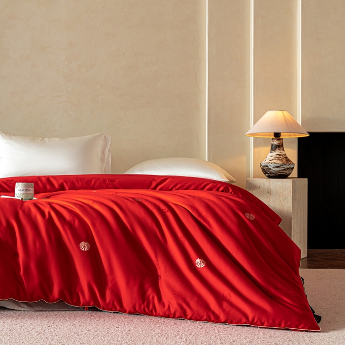 91家纺网 家纺一手货源 找家纺 茧月家纺 2026新款桑蚕长丝喜被被子被芯 喜被-红