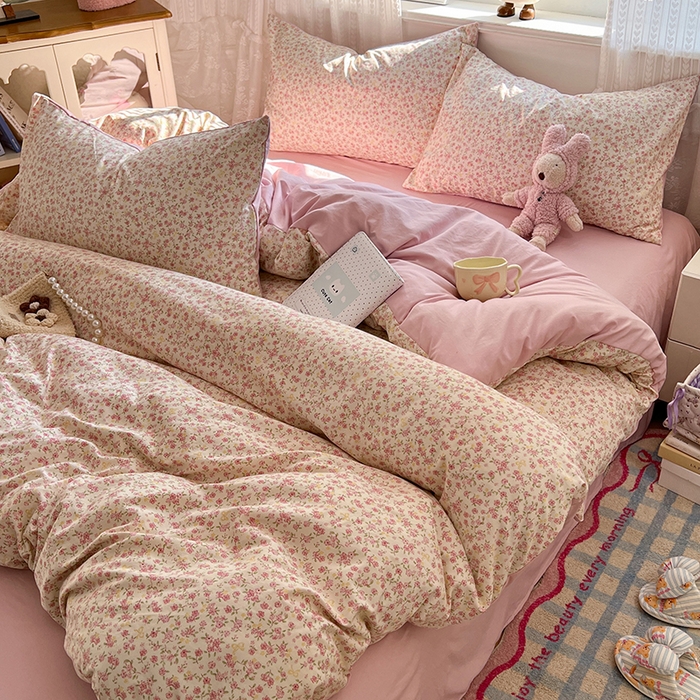 91家纺网 家纺一手货源 找家纺 优佳优品 【提供买家秀】2026新款加厚水洗仿棉A类印花四件套 樱洛花眠