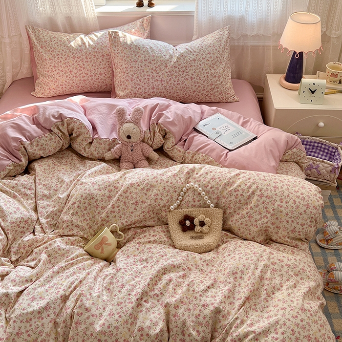 91家纺网 家纺一手货源 找家纺 优佳优品 【提供买家秀】2026新款加厚水洗仿棉A类印花四件套 樱洛花眠