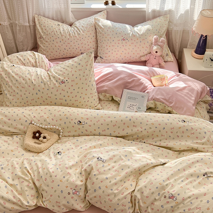 91家纺网 家纺一手货源 找家纺 优佳优品 【提供买家秀】2026新款加厚水洗仿棉A类印花四件套 碎花旺财