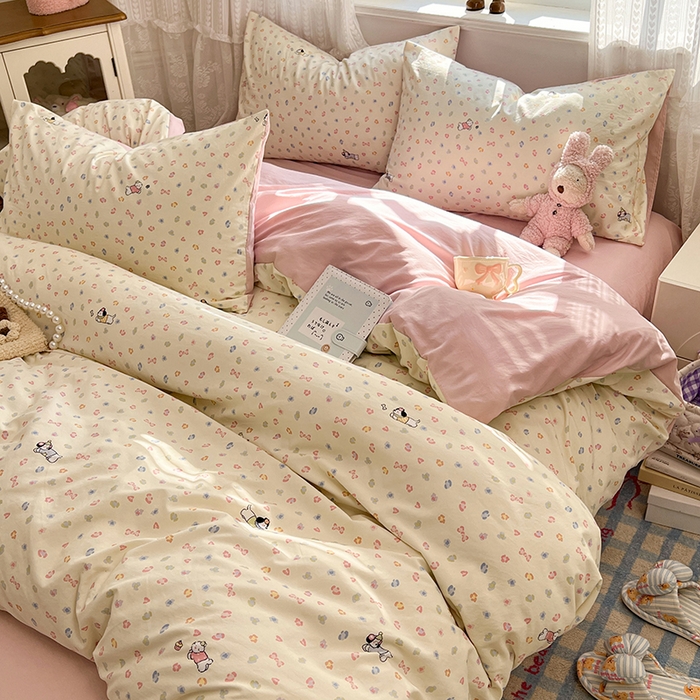 91家纺网 家纺一手货源 找家纺 优佳优品 【提供买家秀】2026新款加厚水洗仿棉A类印花四件套 碎花旺财