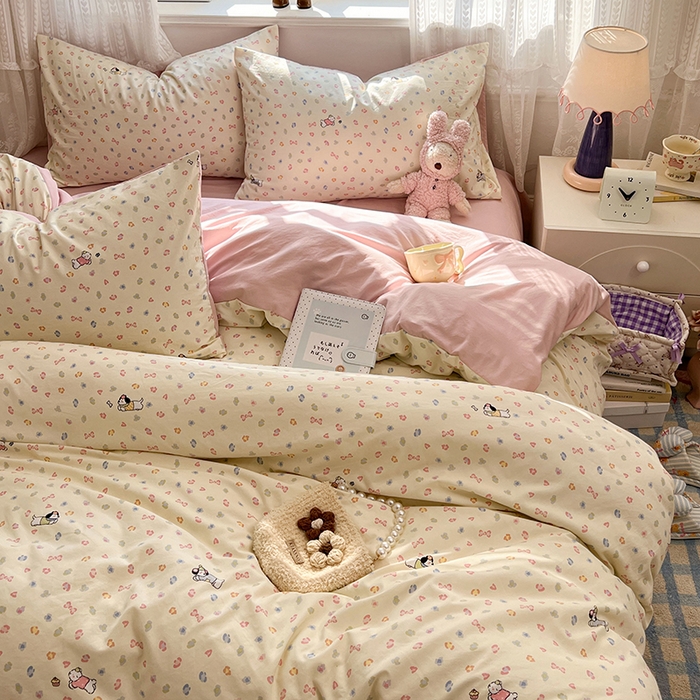 91家纺网 家纺一手货源 找家纺 优佳优品 【提供买家秀】2026新款加厚水洗仿棉A类印花四件套 碎花旺财