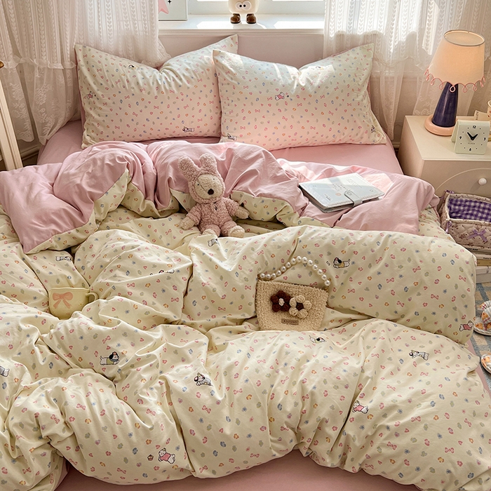 91家纺网 家纺一手货源 找家纺 优佳优品 【提供买家秀】2026新款加厚水洗仿棉A类印花四件套 碎花旺财