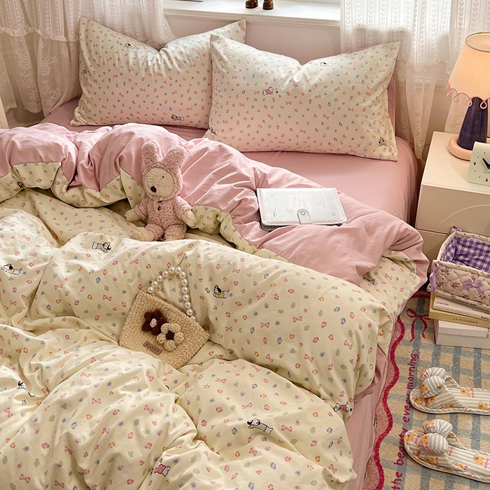 91家纺网 家纺一手货源 找家纺 优佳优品 【提供买家秀】2026新款加厚水洗仿棉A类印花四件套 碎花旺财