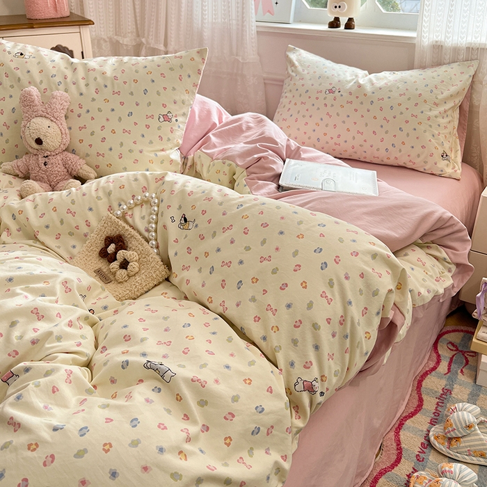 91家纺网 家纺一手货源 找家纺 优佳优品 【提供买家秀】2026新款加厚水洗仿棉A类印花四件套 碎花旺财