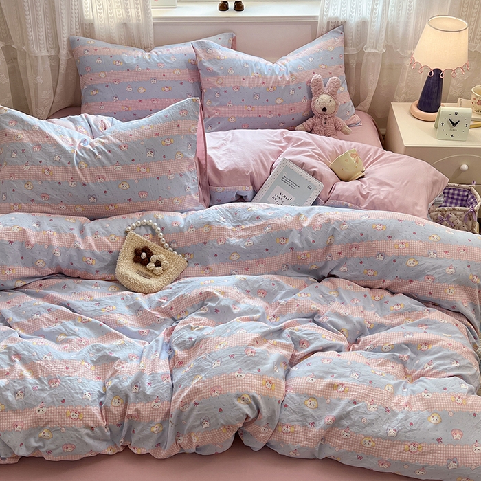 91家纺网 家纺一手货源 找家纺 优佳优品 【提供买家秀】2026新款加厚水洗仿棉A类印花四件套 糖果喵咪