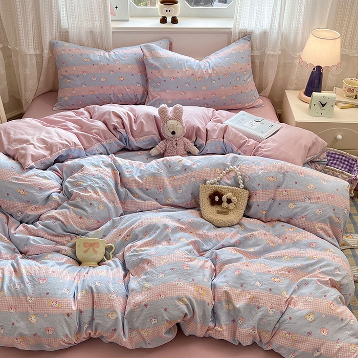 91家纺网 家纺一手货源 找家纺 优佳优品 【提供买家秀】2026新款加厚水洗仿棉A类印花四件套 糖果喵咪