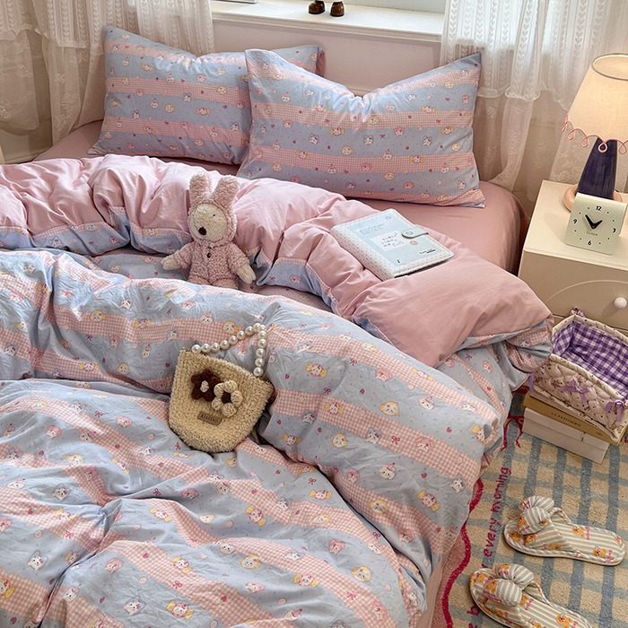 91家纺网 家纺一手货源 找家纺 优佳优品 【提供买家秀】2026新款加厚水洗仿棉A类印花四件套 糖果喵咪