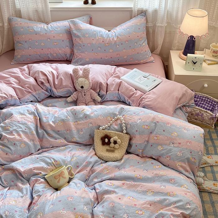 91家纺网 家纺一手货源 找家纺 优佳优品 【提供买家秀】2026新款加厚水洗仿棉A类印花四件套 糖果喵咪