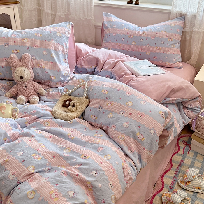 91家纺网 家纺一手货源 找家纺 优佳优品 【提供买家秀】2026新款加厚水洗仿棉A类印花四件套 糖果喵咪