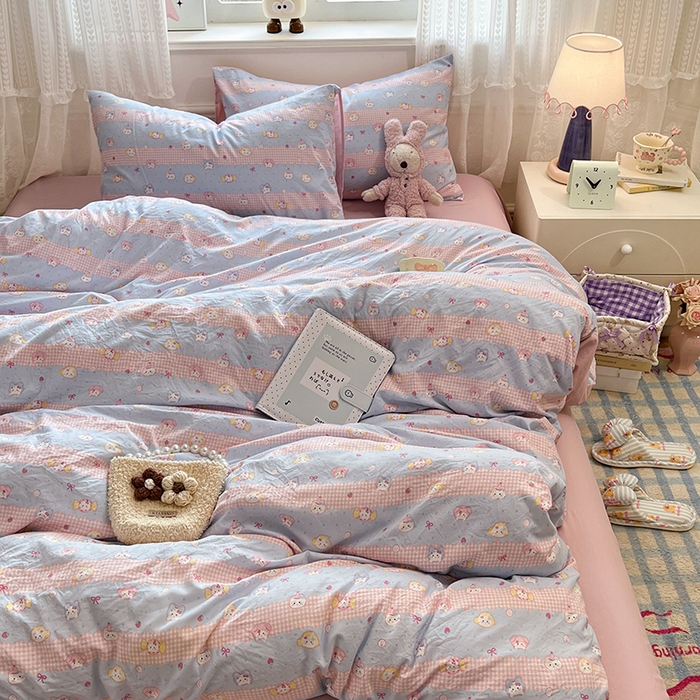 91家纺网 家纺一手货源 找家纺 优佳优品 【提供买家秀】2026新款加厚水洗仿棉A类印花四件套 糖果喵咪