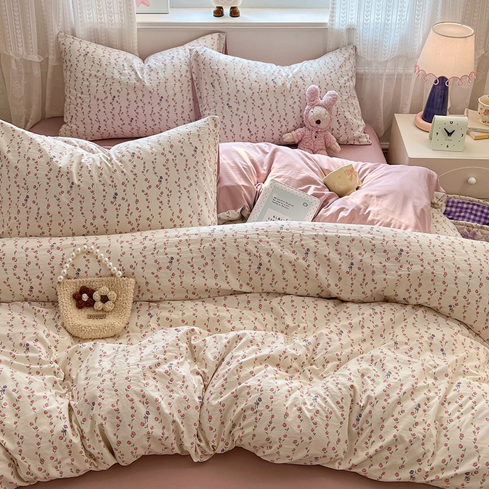 91家纺网 家纺一手货源 找家纺 优佳优品 【提供买家秀】2026新款加厚水洗仿棉A类印花四件套 玫香懒卧