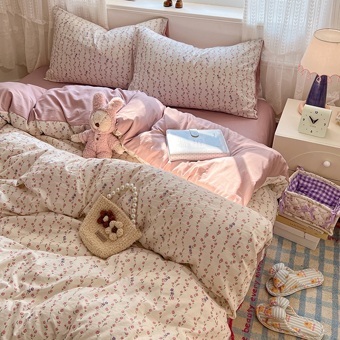 91家纺网 家纺一手货源 找家纺 优佳优品 【提供买家秀】2026新款加厚水洗仿棉A类印花四件套 玫香懒卧