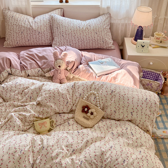 91家纺网 家纺一手货源 找家纺 优佳优品 【提供买家秀】2026新款加厚水洗仿棉A类印花四件套 玫香懒卧