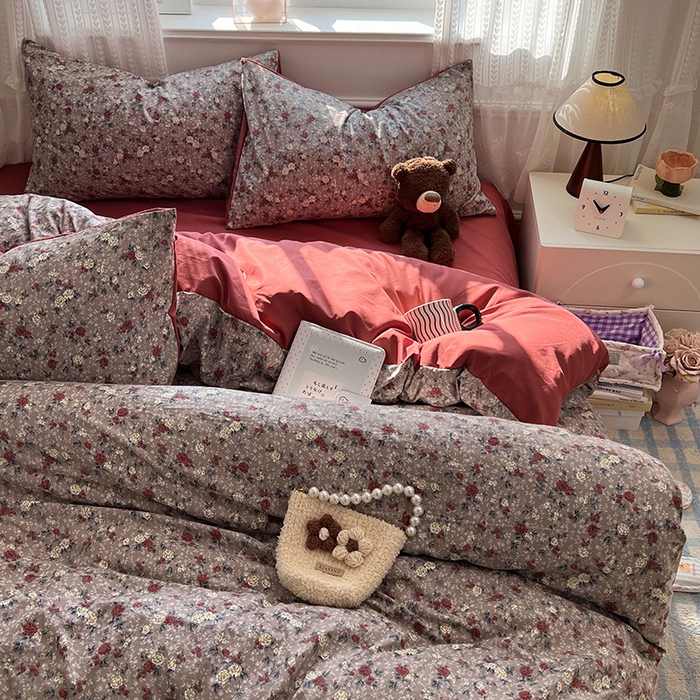 91家纺网 家纺一手货源 找家纺 优尚佳生活馆 【提供买家秀】2026新款加厚水洗仿棉A类印花四件套 酒红碎花