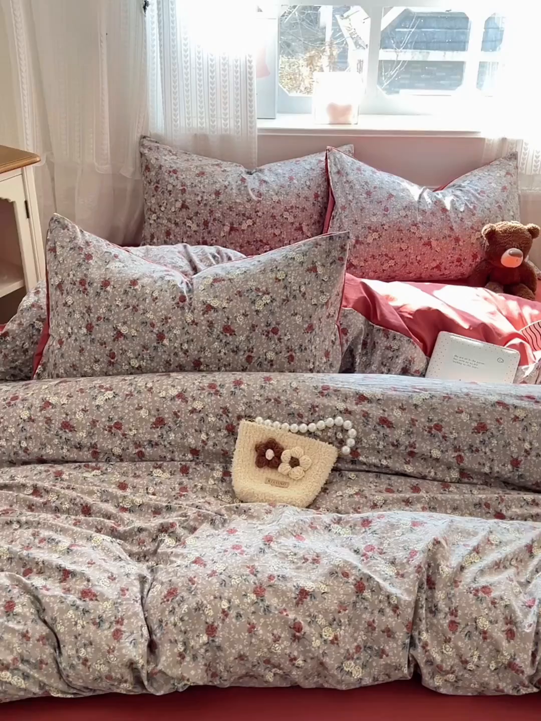 91家纺网 家纺一手货源 找家纺 优尚佳生活馆 【提供买家秀】2026新款加厚水洗仿棉A类印花四件套 酒红碎花