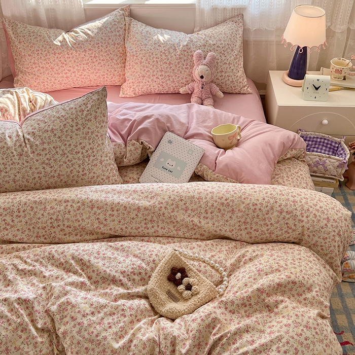 91家纺网 家纺一手货源 找家纺 优尚佳生活馆 【提供买家秀】2026新款加厚水洗仿棉A类印花四件套 樱洛花眠