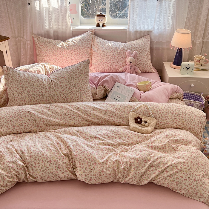 91家纺网 家纺一手货源 找家纺 优尚佳生活馆 【提供买家秀】2026新款加厚水洗仿棉A类印花四件套 樱洛花眠