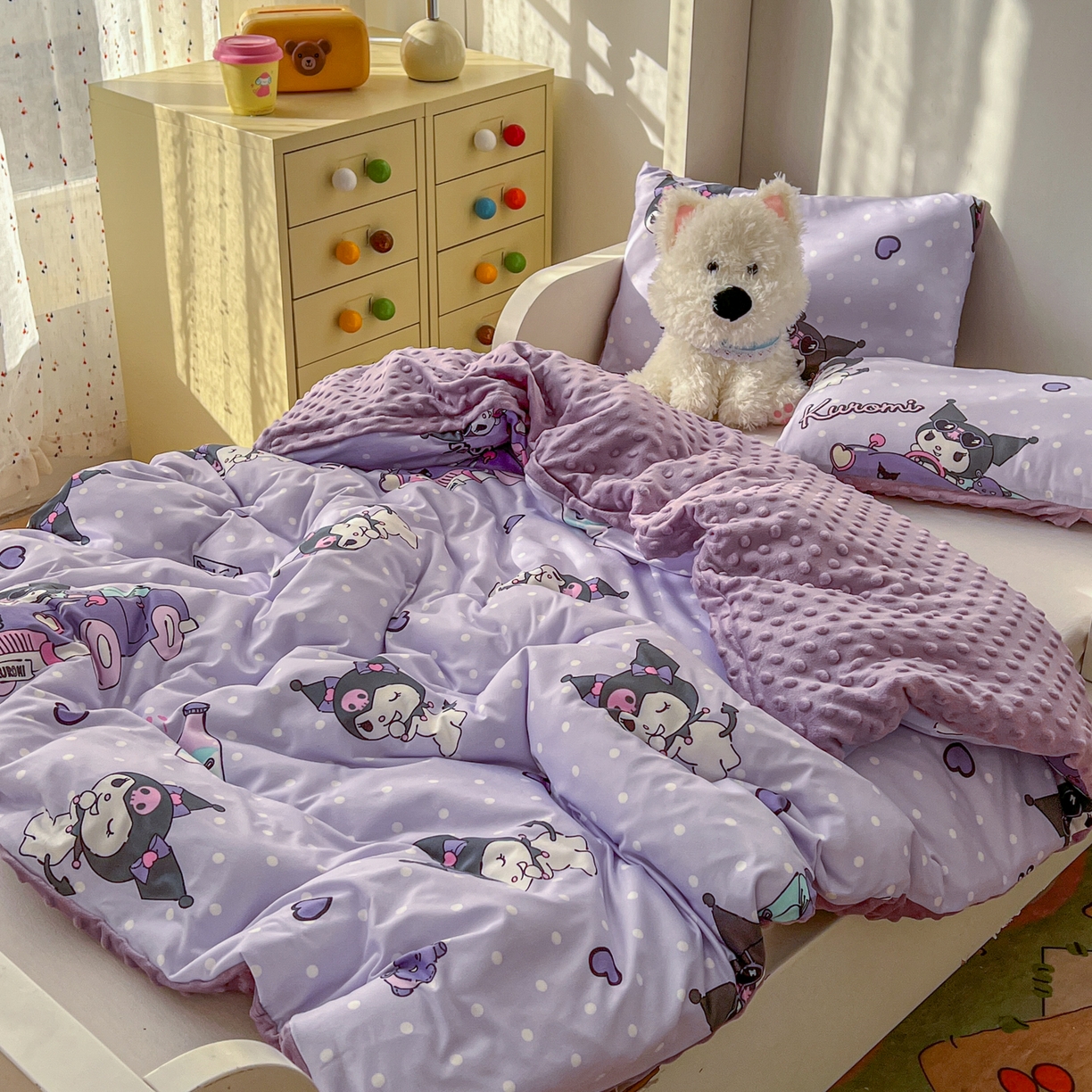 91家纺网 家纺一手货源 找家纺 （总）希诺家居 2026新款三丽鸥针织豆豆多功能盖毯可拆卸被子被套儿童学生被子