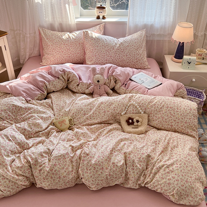 91家纺网 家纺一手货源 找家纺 优尚佳生活馆 【提供买家秀】2026新款加厚水洗仿棉A类印花四件套 樱洛花眠