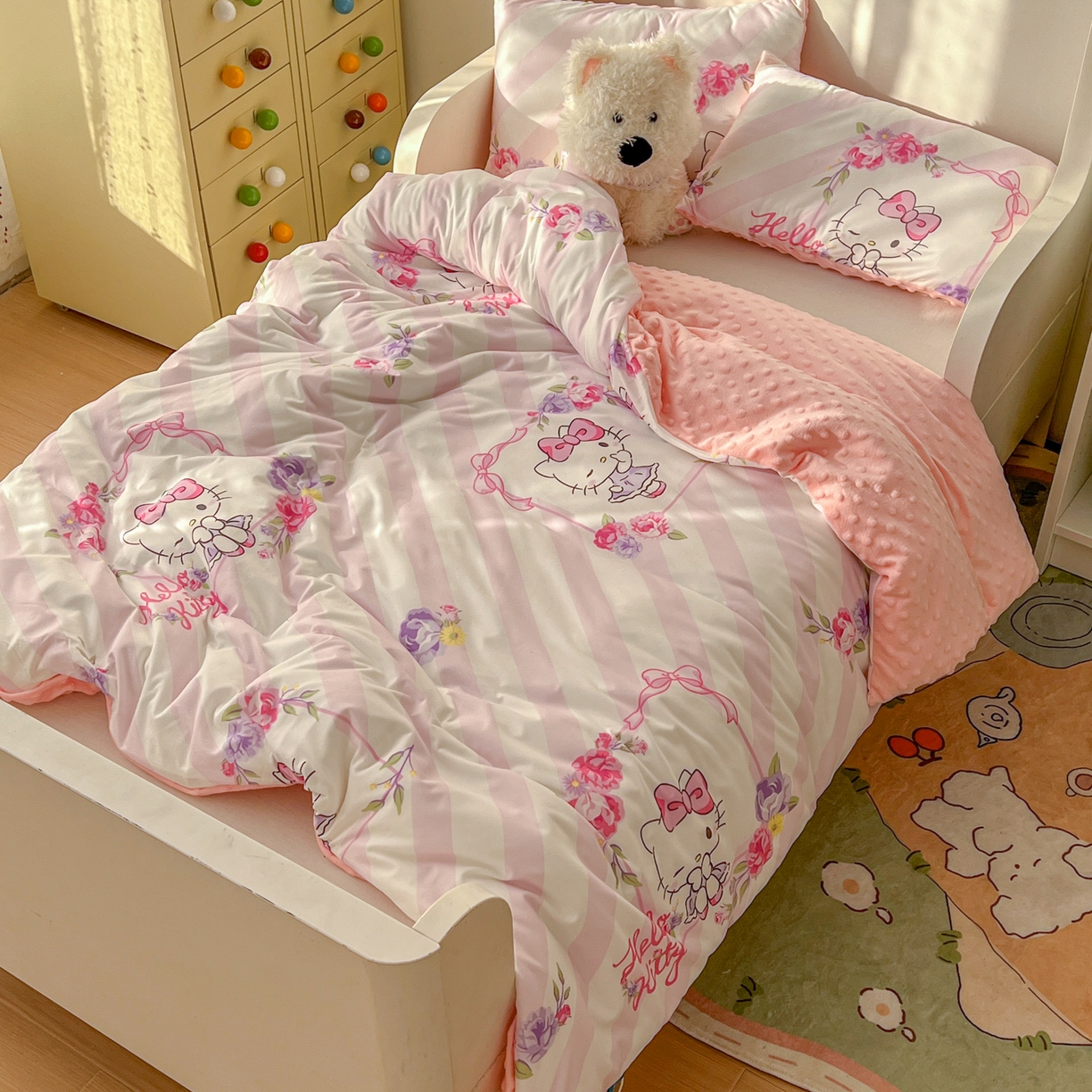 91家纺网 家纺一手货源 找家纺 （总）希诺家居 2026新款三丽鸥针织豆豆多功能盖毯可拆卸被子被套儿童学生被子