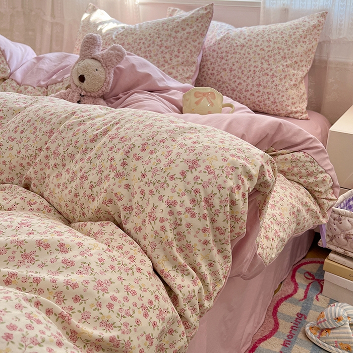 91家纺网 家纺一手货源 找家纺 优尚佳生活馆 【提供买家秀】2026新款加厚水洗仿棉A类印花四件套 樱洛花眠