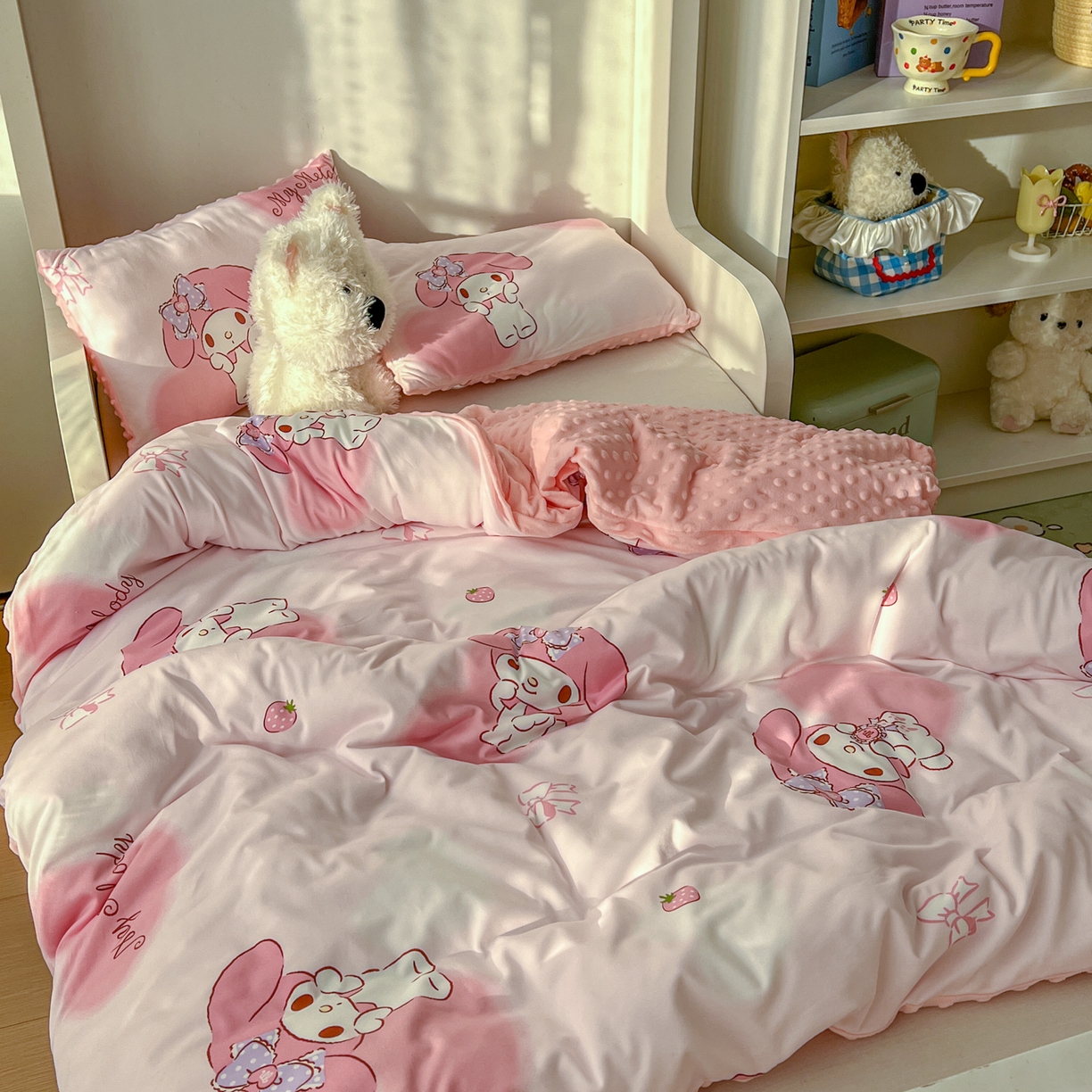 91家纺网 家纺一手货源 找家纺 希诺家居 2026新款三丽鸥针织豆豆多功能盖毯可拆卸被子被套儿童学生被子 爱心美乐蒂