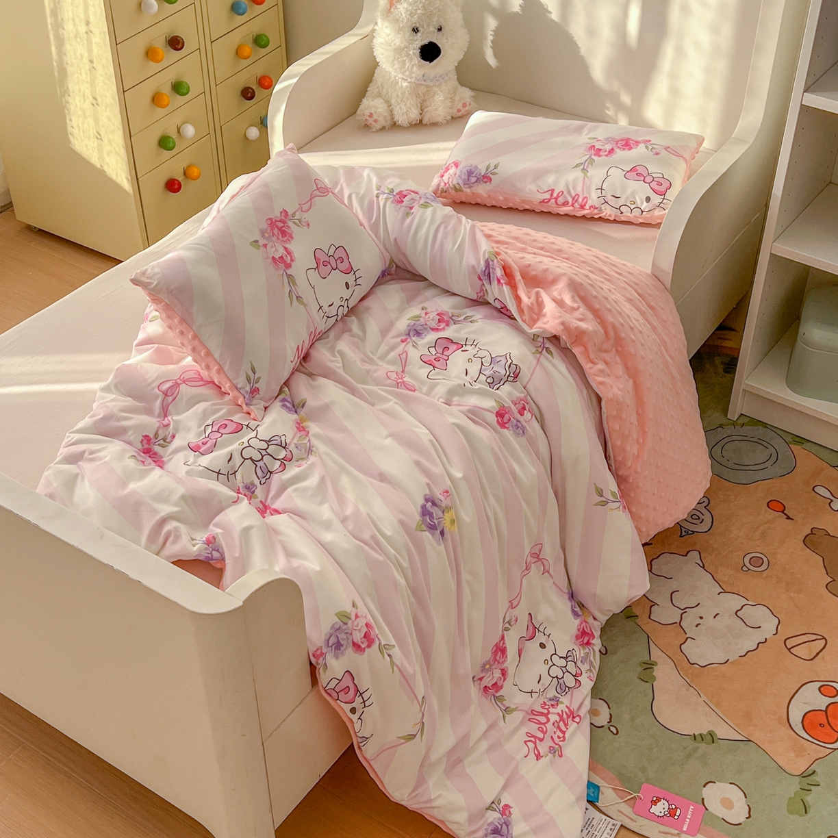 91家纺网 家纺一手货源 找家纺 希诺家居 2026新款三丽鸥针织豆豆多功能盖毯可拆卸被子被套儿童学生被子 条纹kt