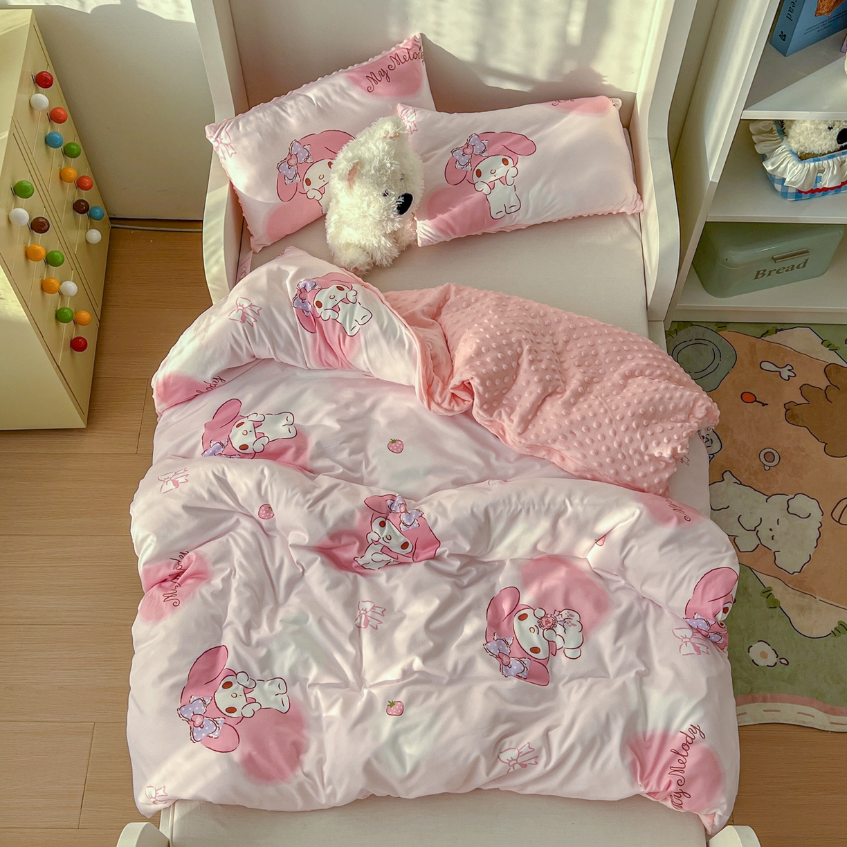 91家纺网 家纺一手货源 找家纺 希诺家居 2026新款三丽鸥针织豆豆多功能盖毯可拆卸被子被套儿童学生被子 爱心美乐蒂