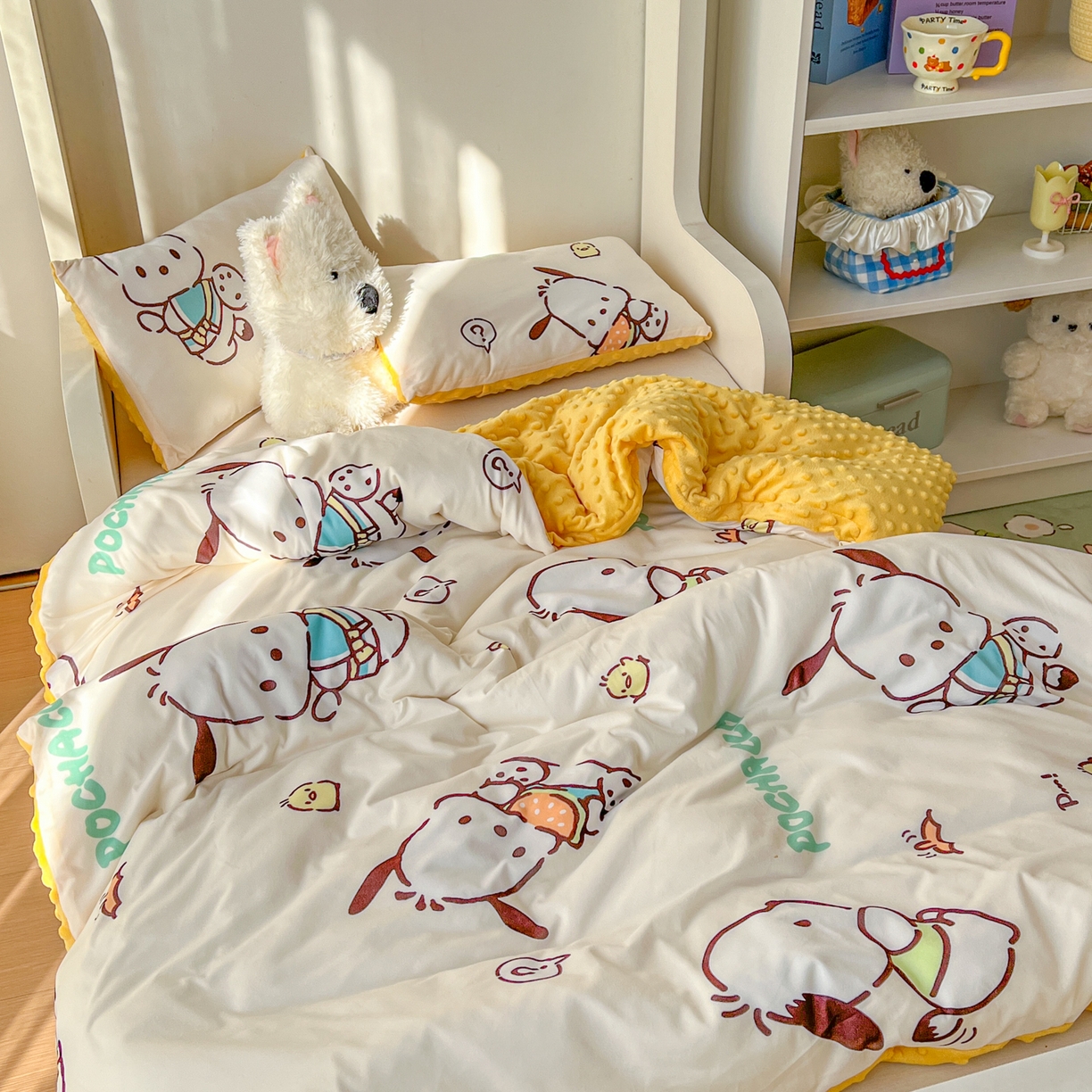 91家纺网 家纺一手货源 找家纺 希诺家居 2026新款三丽鸥针织豆豆多功能盖毯可拆卸被子被套儿童学生被子 调皮帕恰狗