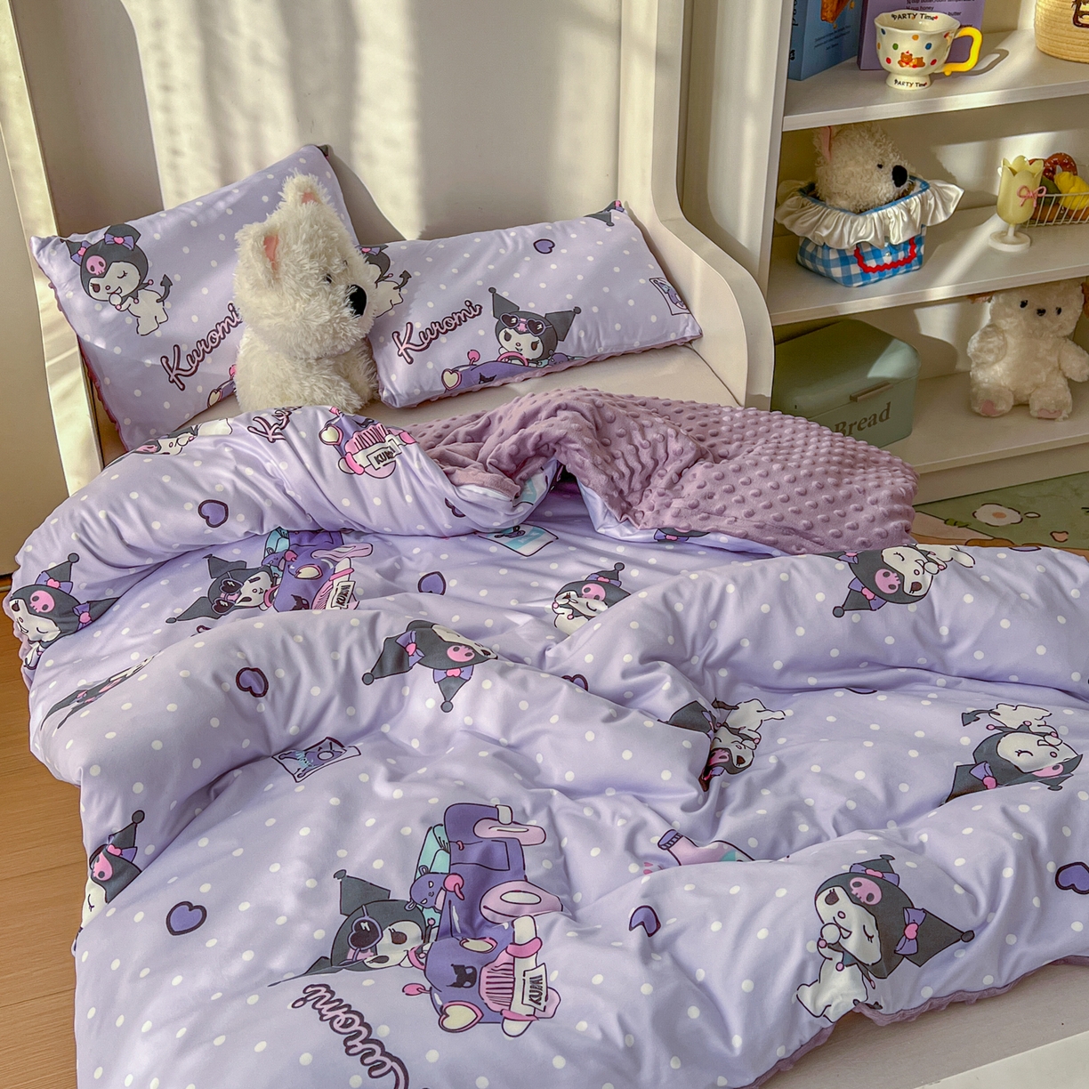 91家纺网 家纺一手货源 找家纺 希诺家居 2026新款三丽鸥针织豆豆多功能盖毯可拆卸被子被套儿童学生被子 汽车库洛米