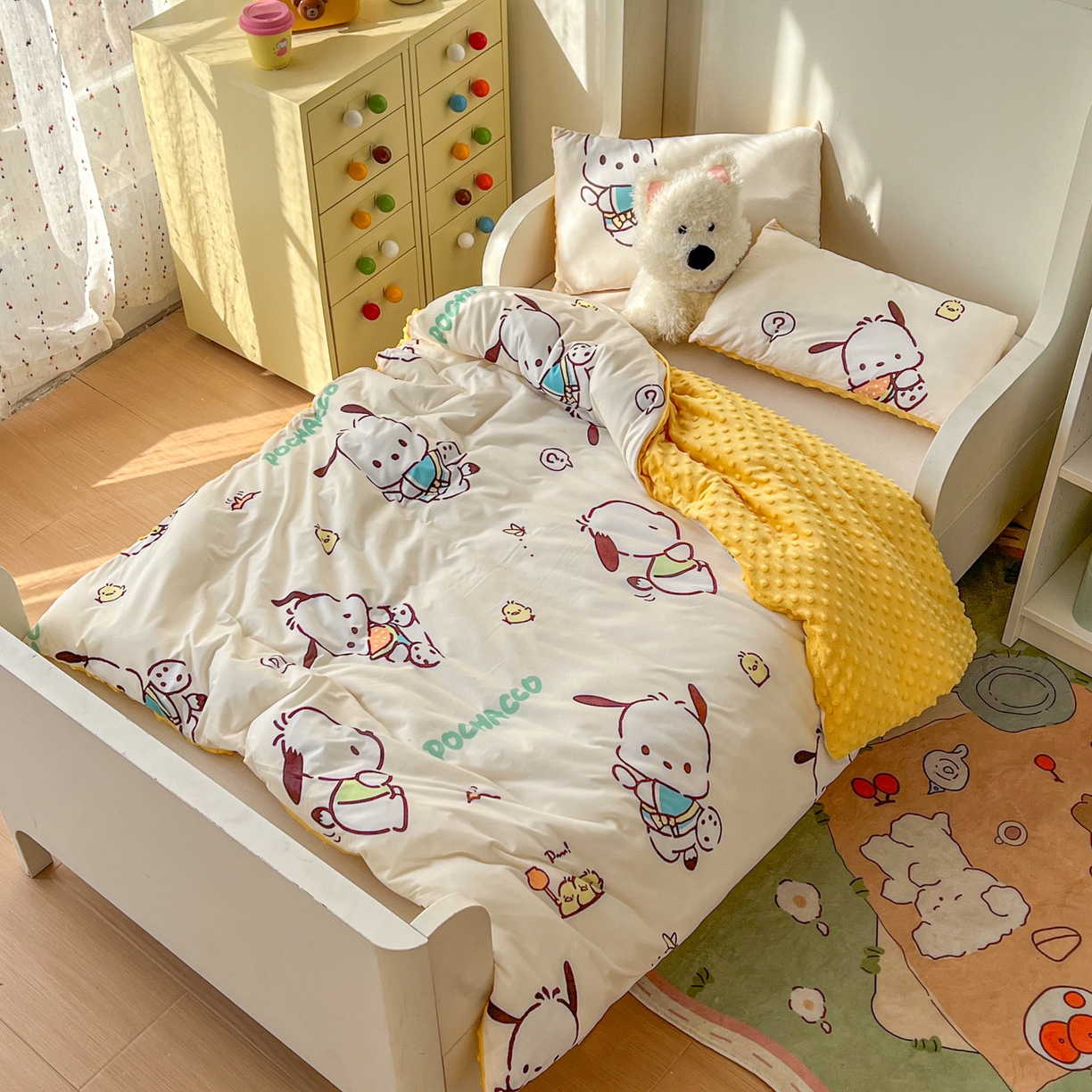 91家纺网 家纺一手货源 找家纺 希诺家居 2026新款三丽鸥针织豆豆多功能盖毯可拆卸被子被套儿童学生被子 调皮帕恰狗