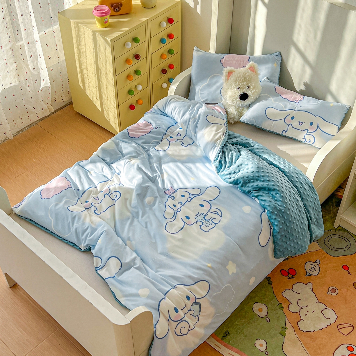 91家纺网 家纺一手货源 找家纺 希诺家居 2026新款三丽鸥针织豆豆多功能盖毯可拆卸被子被套儿童学生被子 云朵大耳狗