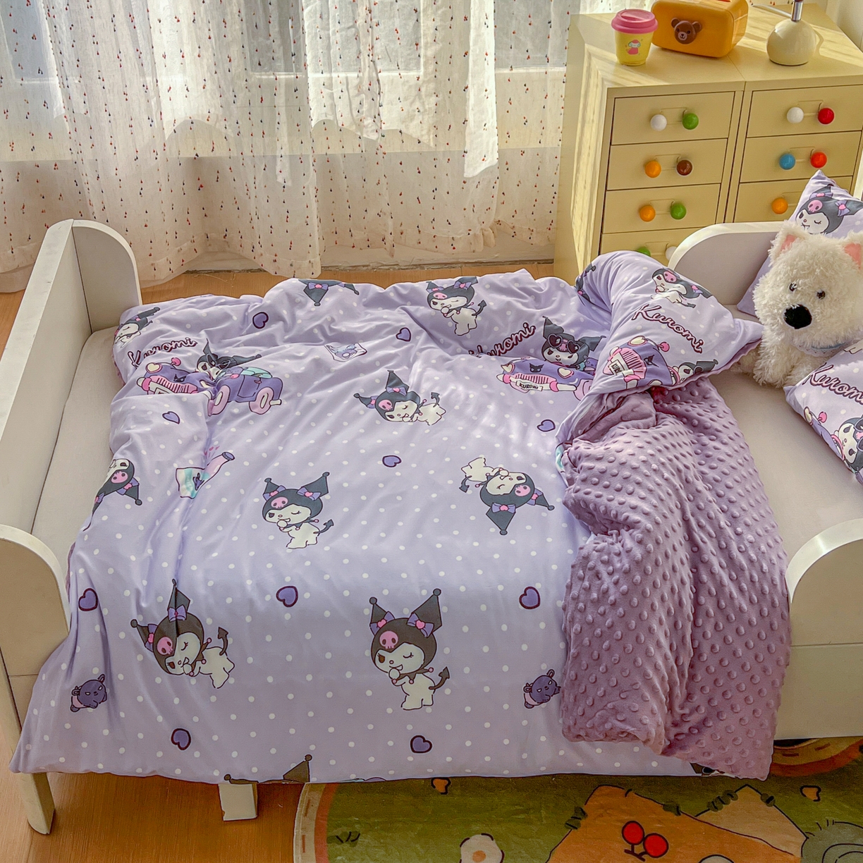 91家纺网 家纺一手货源 找家纺 希诺家居 2026新款三丽鸥针织豆豆多功能盖毯可拆卸被子被套儿童学生被子 汽车库洛米