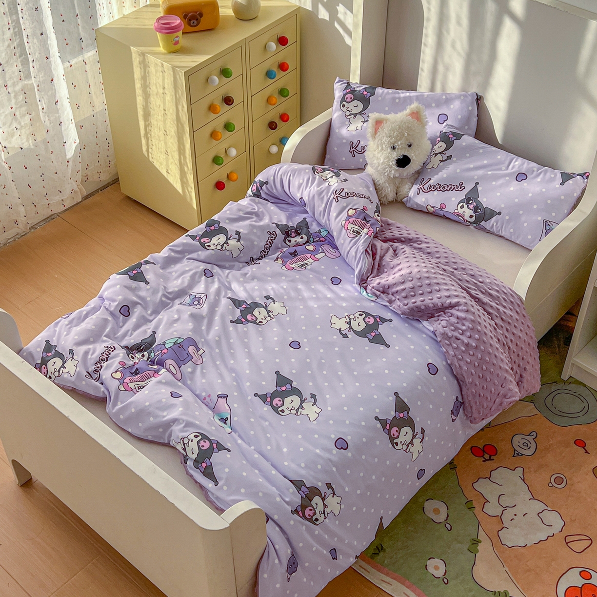 91家纺网 家纺一手货源 找家纺 希诺家居 2026新款三丽鸥针织豆豆多功能盖毯可拆卸被子被套儿童学生被子 汽车库洛米