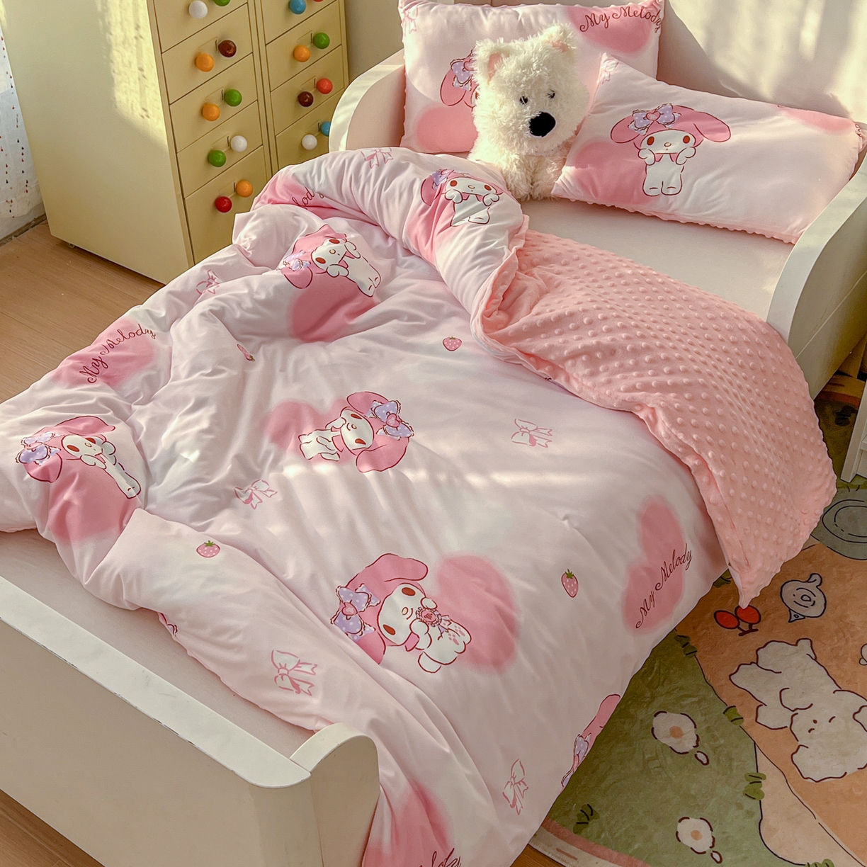 希诺家居 2026新款三丽鸥针织豆豆多功能盖毯可拆卸被子被套儿童学生被子 爱心美乐蒂