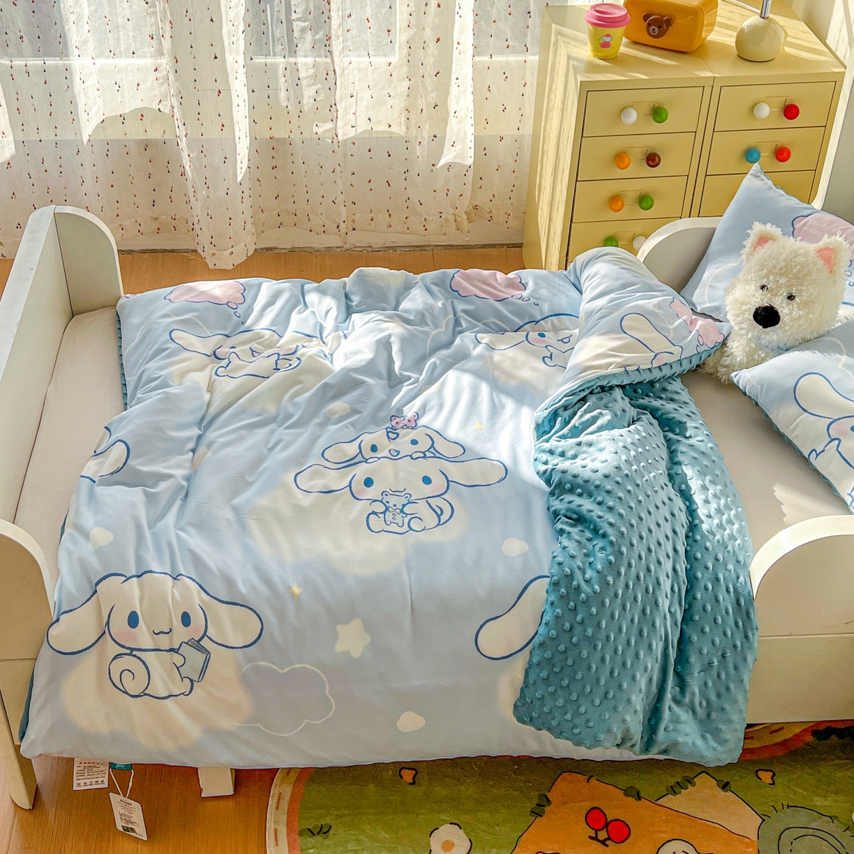 91家纺网 家纺一手货源 找家纺 希诺家居 2026新款三丽鸥针织豆豆多功能盖毯可拆卸被子被套儿童学生被子 云朵大耳狗
