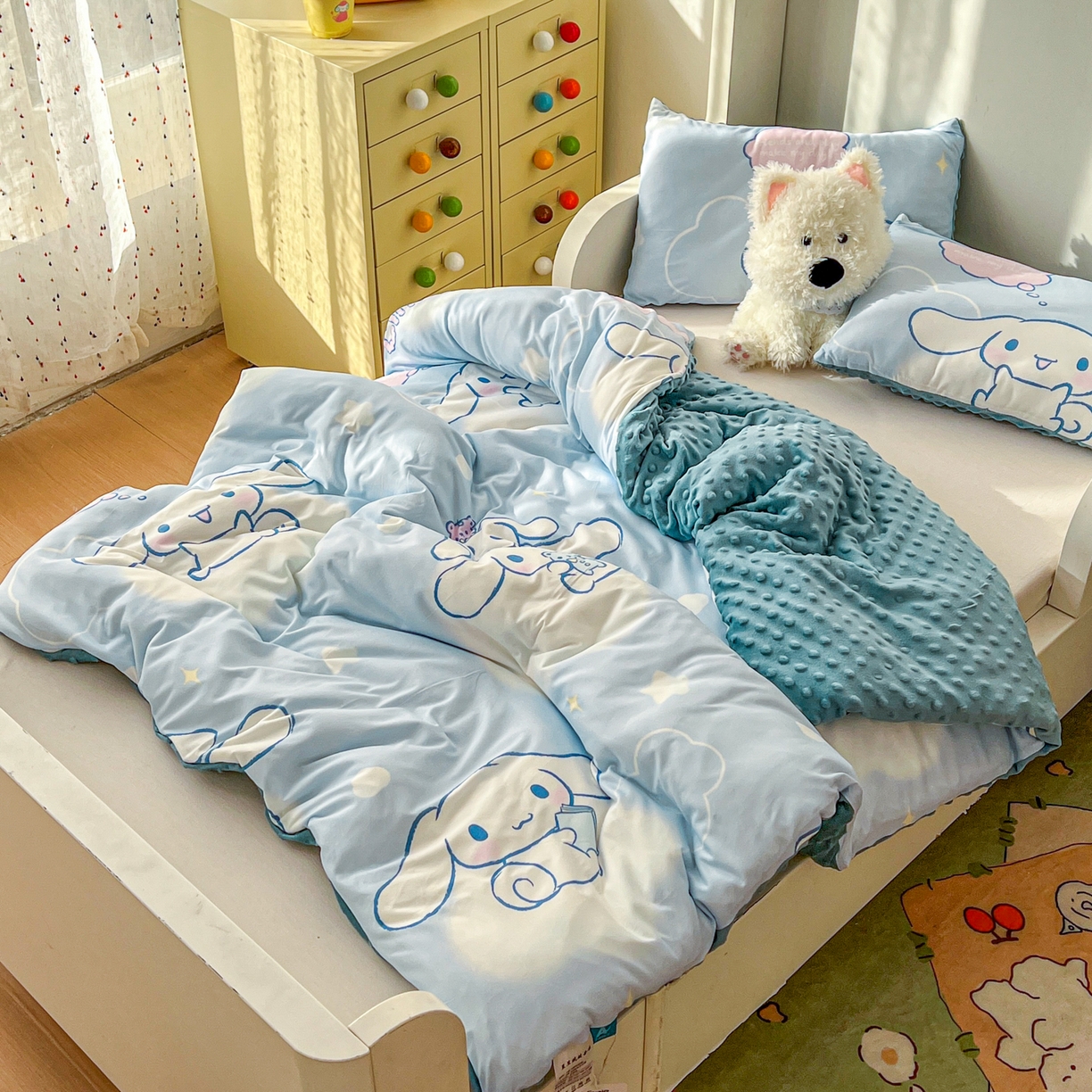 91家纺网 家纺一手货源 找家纺 希诺家居 2026新款三丽鸥针织豆豆多功能盖毯可拆卸被子被套儿童学生被子 云朵大耳狗