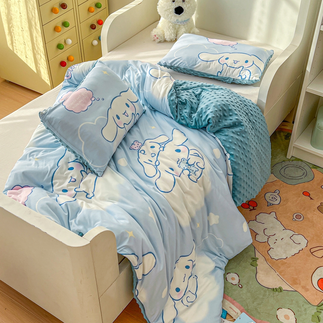 91家纺网 家纺一手货源 找家纺 希诺家居 2026新款三丽鸥针织豆豆多功能盖毯可拆卸被子被套儿童学生被子 云朵大耳狗