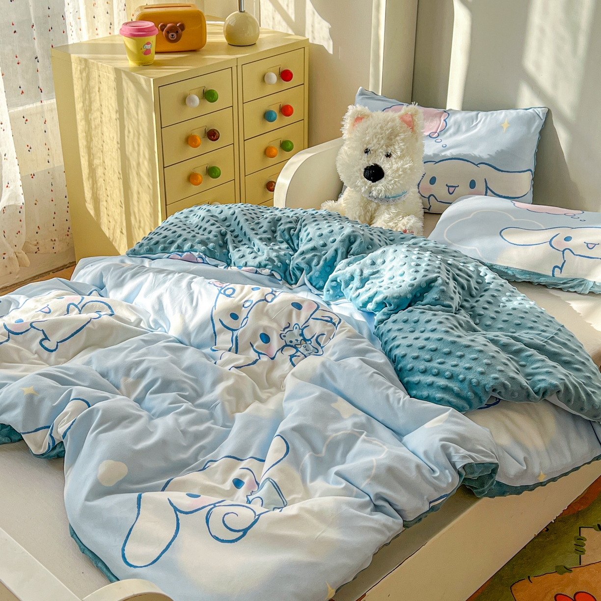 91家纺网 家纺一手货源 找家纺 希诺家居 2026新款三丽鸥针织豆豆多功能盖毯可拆卸被子被套儿童学生被子 云朵大耳狗