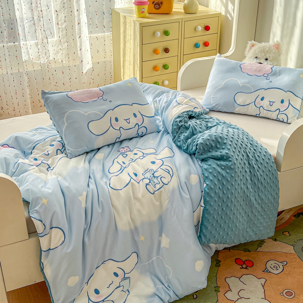 91家纺网 家纺一手货源 找家纺 希诺家居 2026新款三丽鸥针织豆豆多功能盖毯可拆卸被子被套儿童学生被子 云朵大耳狗
