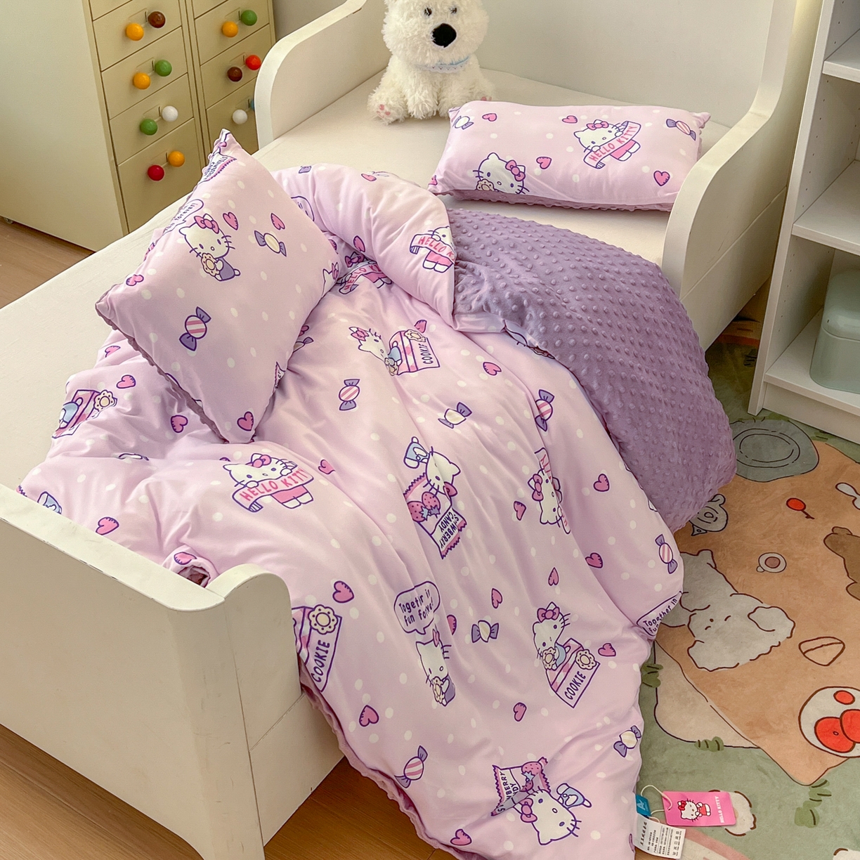 91家纺网 家纺一手货源 找家纺 希诺家居 2026新款三丽鸥针织豆豆多功能盖毯可拆卸被子被套儿童学生被子 紫色kt