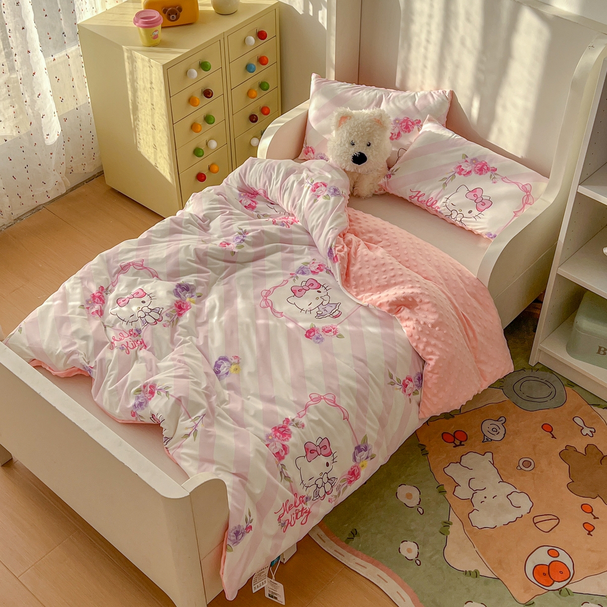 91家纺网 家纺一手货源 找家纺 希诺家居 2026新款三丽鸥针织豆豆多功能盖毯可拆卸被子被套儿童学生被子 条纹kt