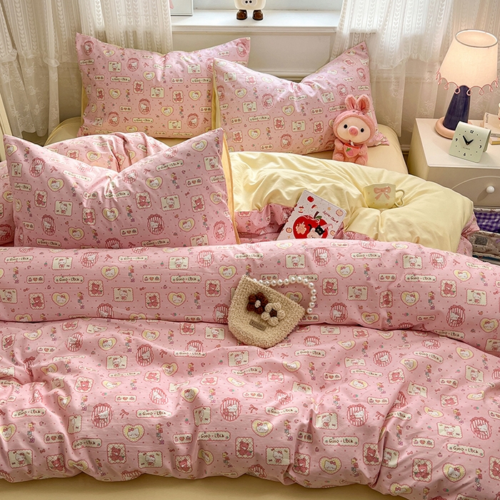 91家纺网 家纺一手货源 找家纺 优佳优品 【提供买家秀】2026新款加厚水洗仿棉A类印花四件套 福喵逢喜