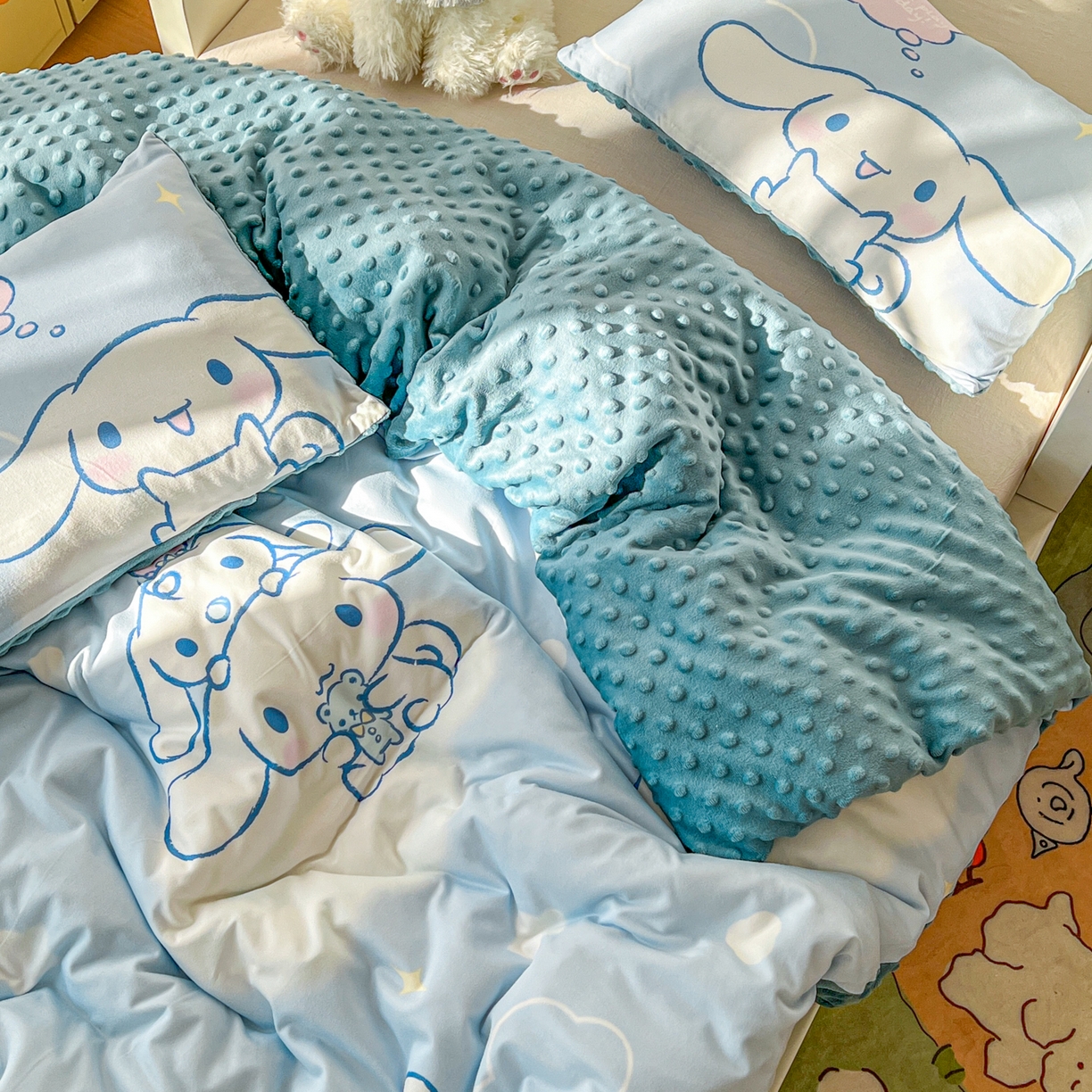 91家纺网 家纺一手货源 找家纺 希诺家居 2026新款三丽鸥针织豆豆多功能盖毯可拆卸被子被套儿童学生被子 云朵大耳狗