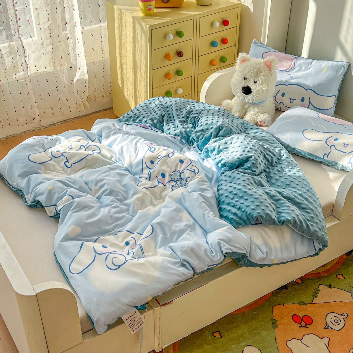 91家纺网 家纺一手货源 找家纺 希诺家居 2026新款三丽鸥针织豆豆多功能盖毯可拆卸被子被套儿童学生被子 云朵大耳狗