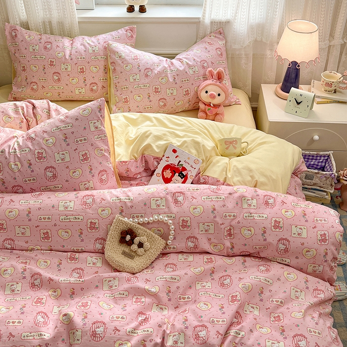 91家纺网 家纺一手货源 找家纺 优佳优品 【提供买家秀】2026新款加厚水洗仿棉A类印花四件套 福喵逢喜