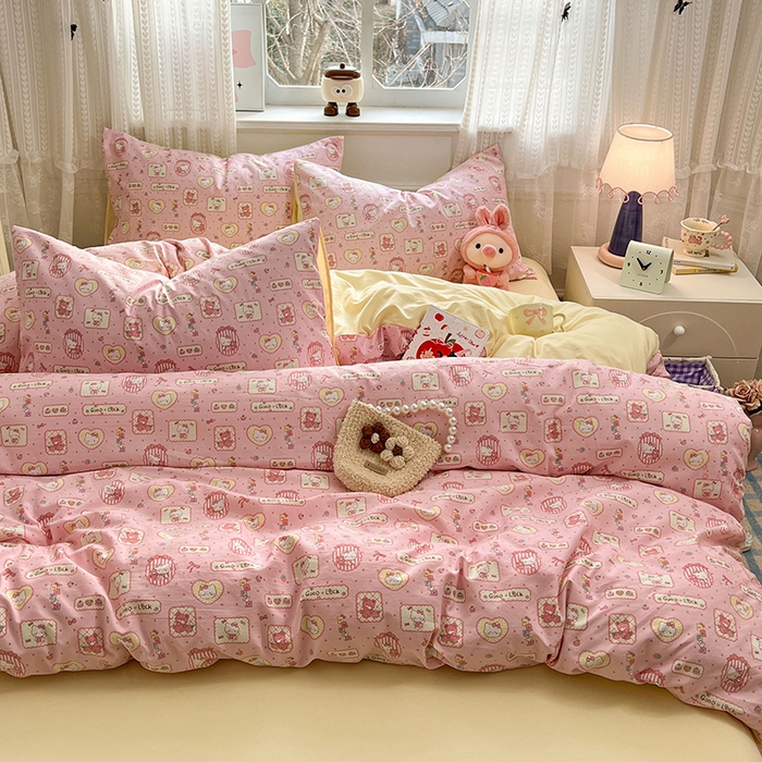 91家纺网 家纺一手货源 找家纺 优佳优品 【提供买家秀】2026新款加厚水洗仿棉A类印花四件套 福喵逢喜